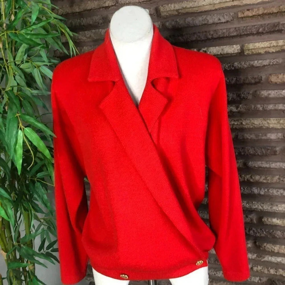St. John by Marie Gray Red Santana Knit Wrap Cardigan Sweater  Medium - Picture 4 of 8